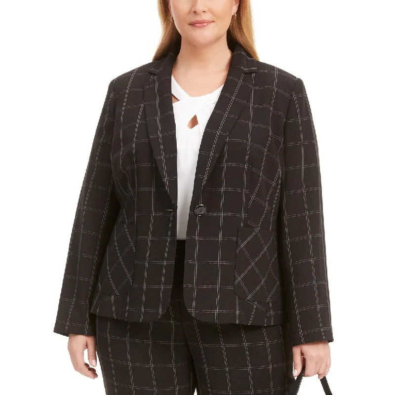 Kasper Women's Plus Size Windowpane Notch-Collar Blazer Black Size 16