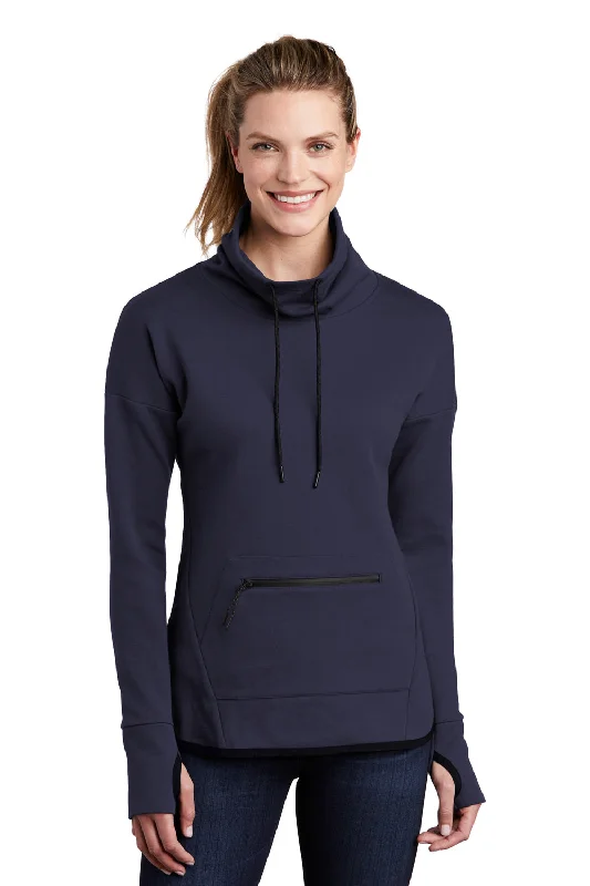 Sport-Tek Womens Triumph Fleece Cowl Neck Sweatshirt w/ Pocket - Navy Blue - Closeout