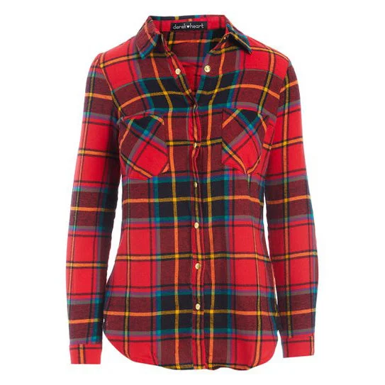 Global Gold Women's Red and Yellow Snap Flannel