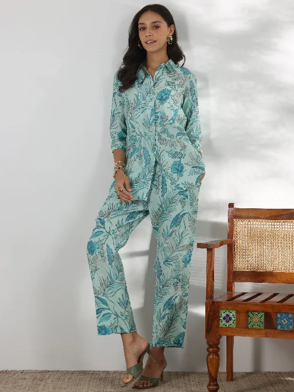 Blue Printed Silk Blend Co-Ords