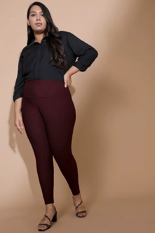 Wine Red Tummy Tucker Jeggings