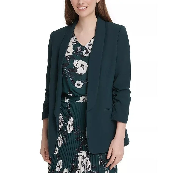 DKNY Women's Ruched-Sleeve Open-Front Blazer Green Size 10