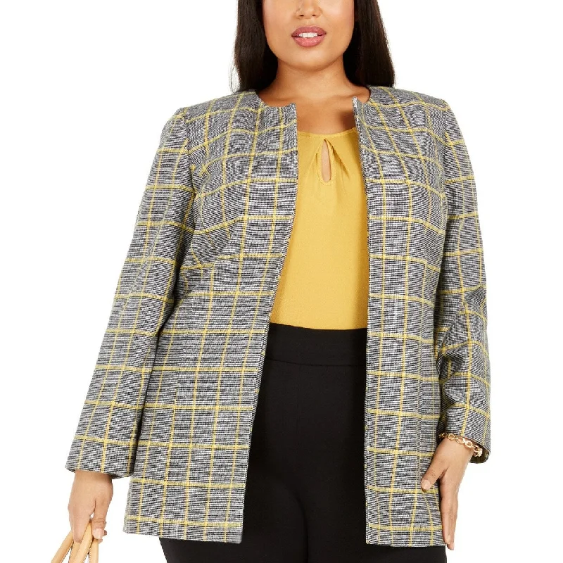 Kasper Women's Plus Size Plaid Open-Front Blazer Yellow Size 22W