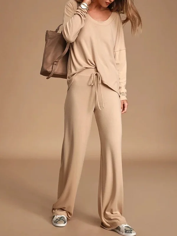 Casual Loose Solid Color Round Neck Two-piece Suit