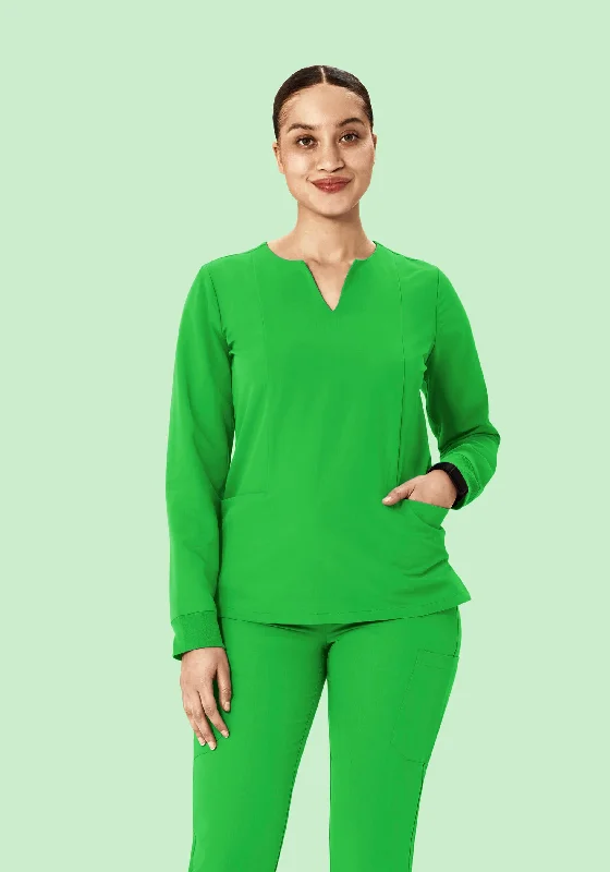 Long Sleeve Notch Neck Top Kelly Green