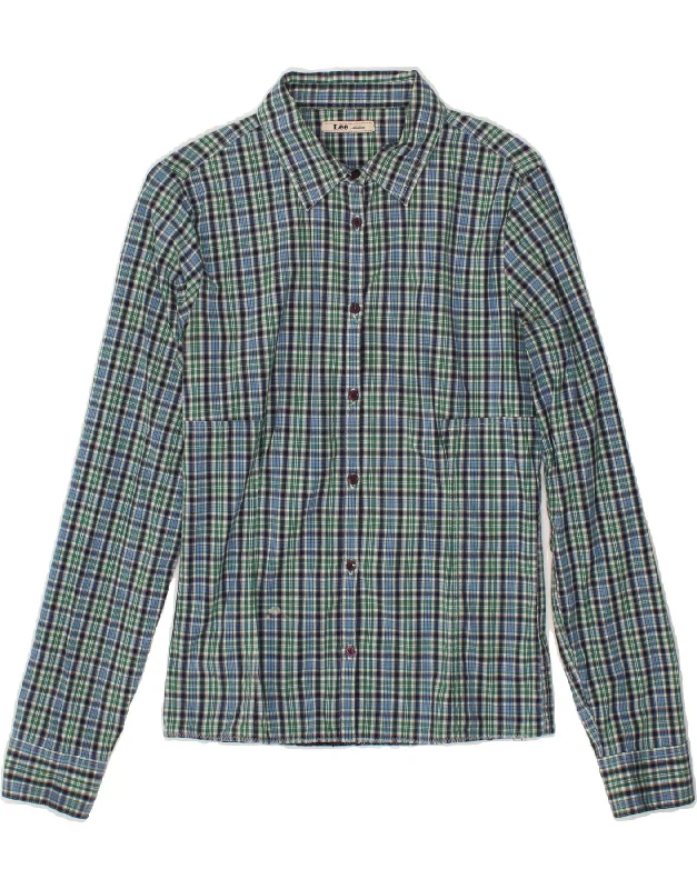 LEE Womens Shirt UK 12 Medium Blue Check Cotton