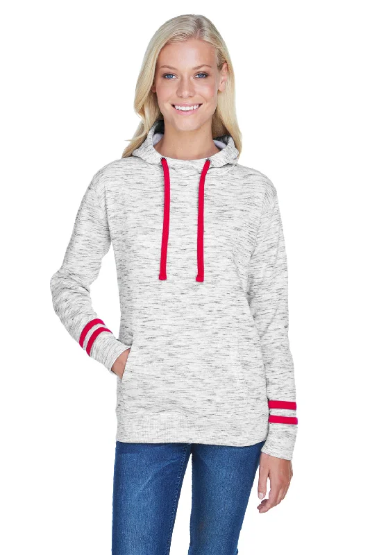 J America Womens Fleece Hooded Sweatshirt Hoodie w/ Pouch Pocket - White/Red