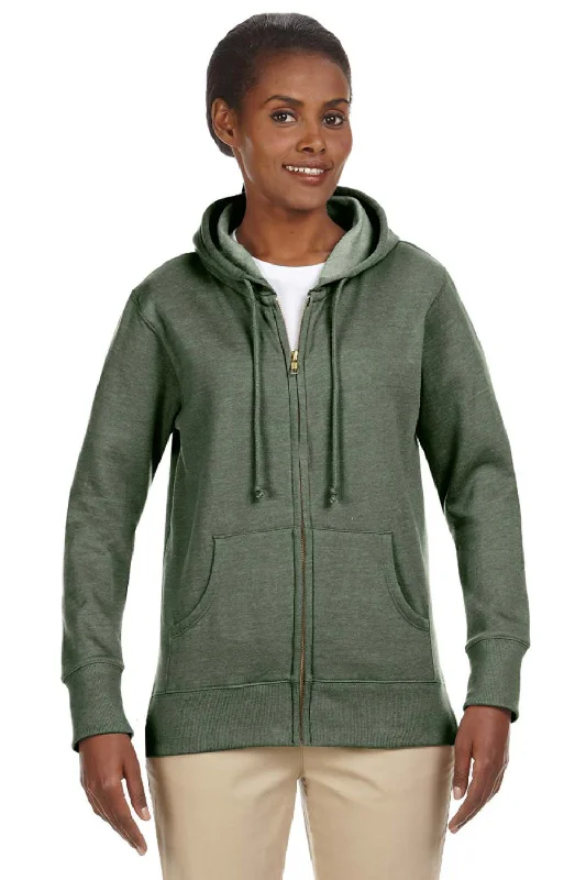 Econscious Womens Heathered Fleece Full Zip Hooded Sweatshirt Hoodie w/ Pockets - Military Green