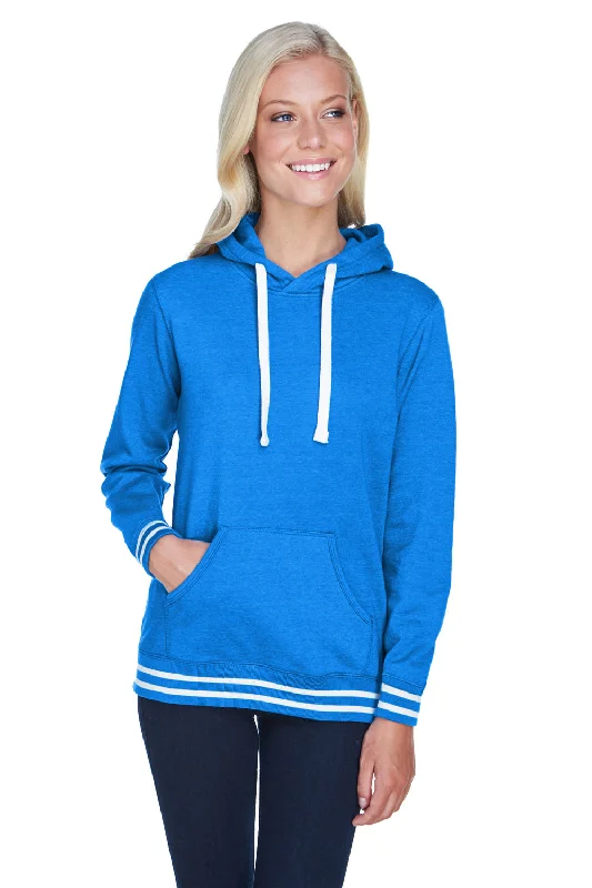 J America Womens Relay Sueded Fleece Hooded Sweatshirt Hoodie w/ Pouch Pocket - Royal Blue/White - Closeout