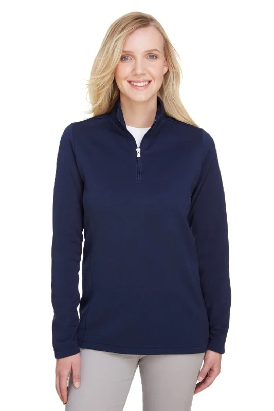 UltraClub Womens Coastal Performance Moisture Wicking Fleece 1/4 Zip Sweatshirt - Navy Blue - Closeout