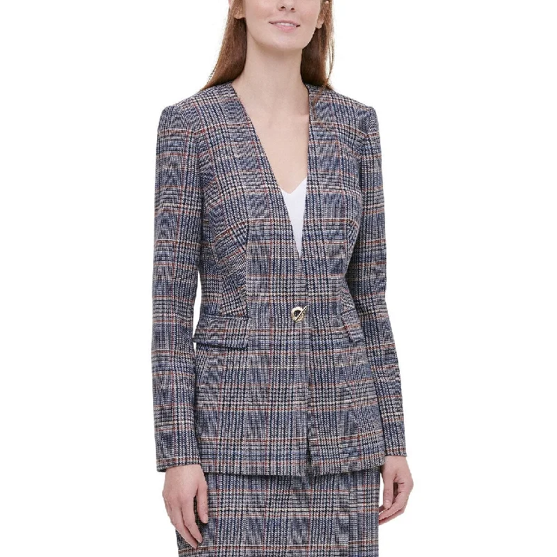 Calvin Klein Women's Petite Plaid Tweed Blazer Black Size 10