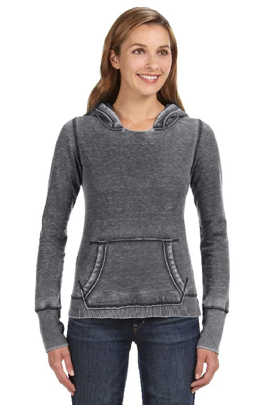 J America Womens Zen Burnout Fleece Hooded Sweatshirt Hoodie w/ Pouch Pocket - Dark Smoke Grey