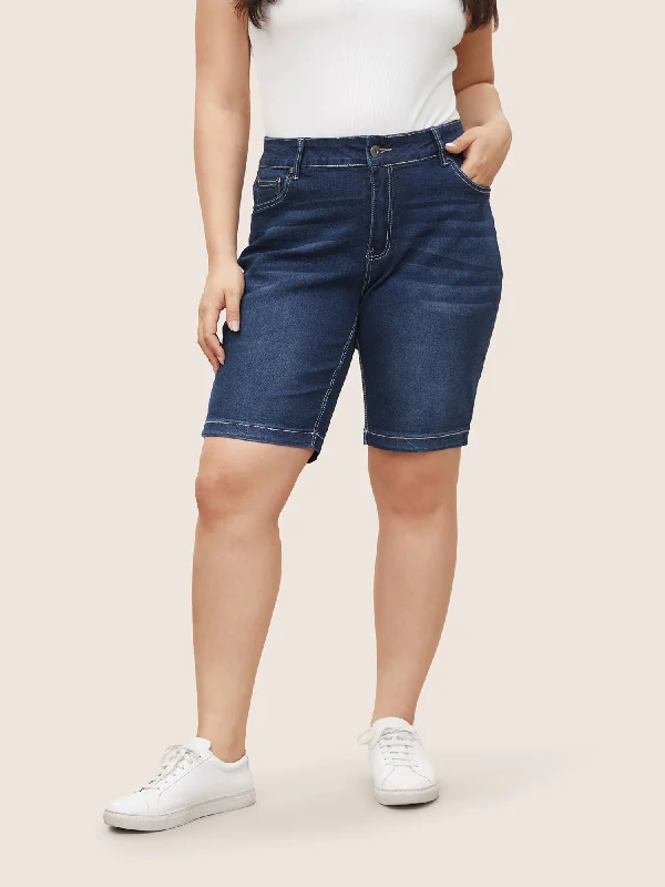 Very Stretchy High Rise Dark Wash Denim Shorts