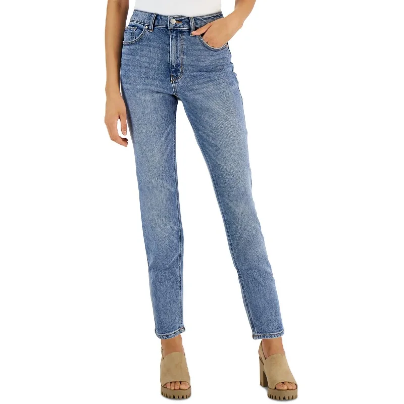 Tinsel Womens Petites High Rise Medium Wash Straight Leg Jeans