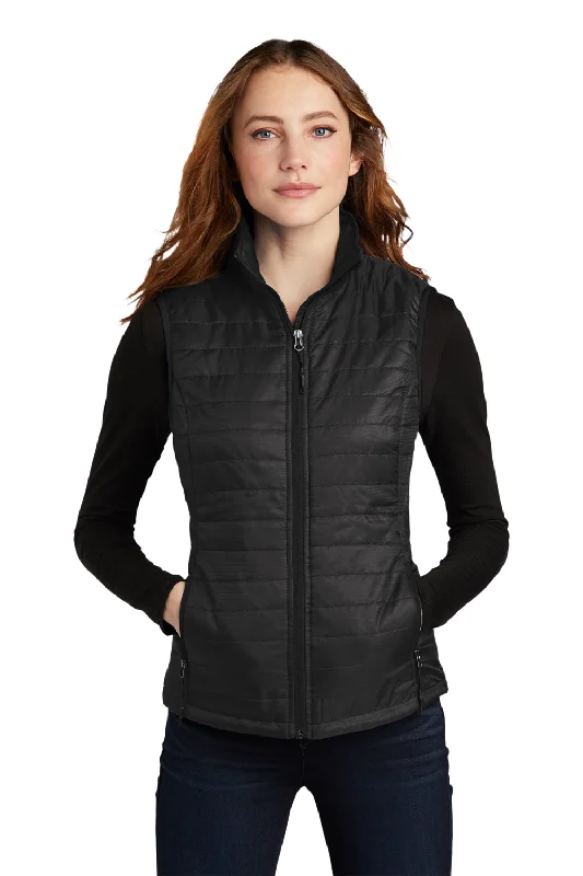 Port Authority Womens Water Resistant Packable Puffy Full Zip Vest - Deep Black