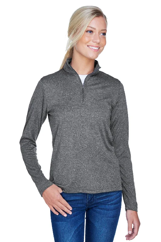 UltraClub Womens Heather Cool & Dry Performance Moisture Wicking 1/4 Zip Sweatshirt - Heather Black