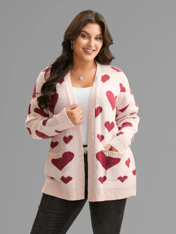 Hearts Out Embroidered Pockets Cardigan