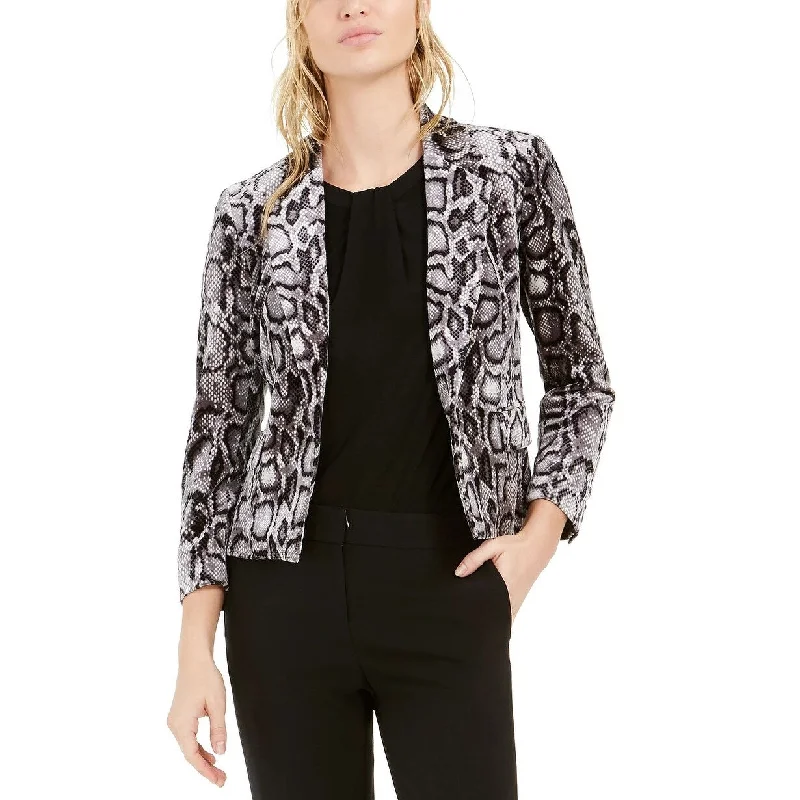 Bar III Women's Animal-Print Velvet Blazer Charcoal Size 14