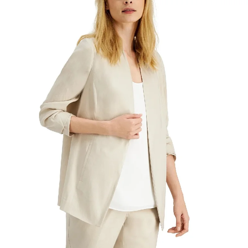 Alfani Women's Ruched-Sleeve Open-Front Blazer Beige Size Large