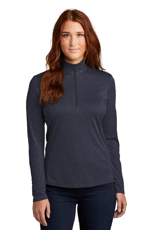 Sport-Tek Womens Endeavor Moisture Wicking 1/4 Zip Sweatshirt - Heather Deep Navy Blue