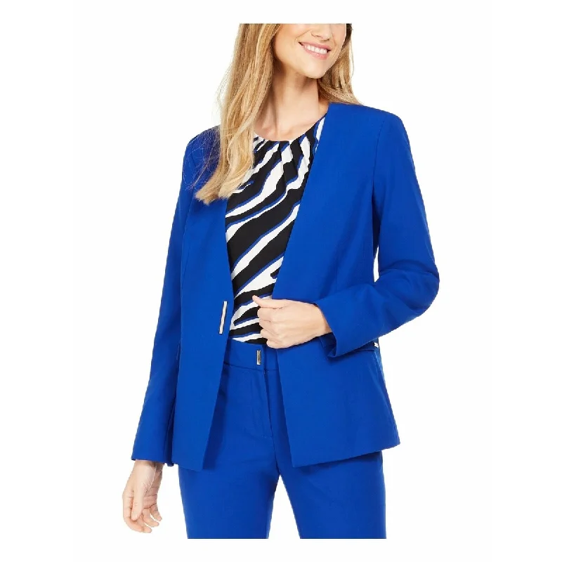 Calvin Klein Women's Collarless Single-Snap Blazer Blue Size 16