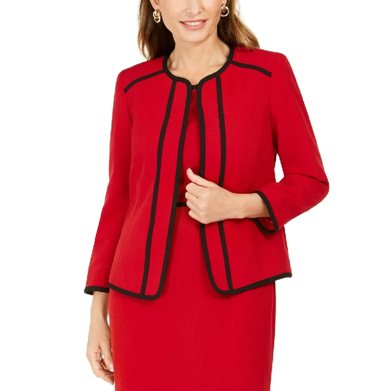 Kasper Women's Petite Piping-Trim Collarless Blazer Red Size 10