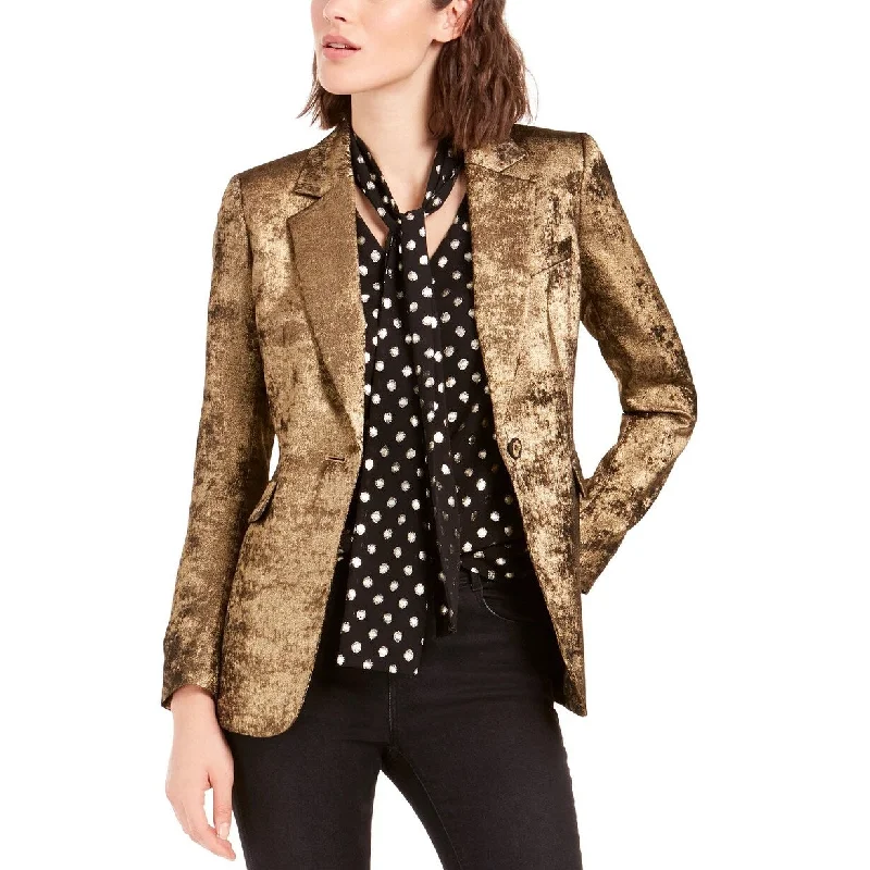 Bar III Women's Metallic One-Button Blazer Gold Size 6