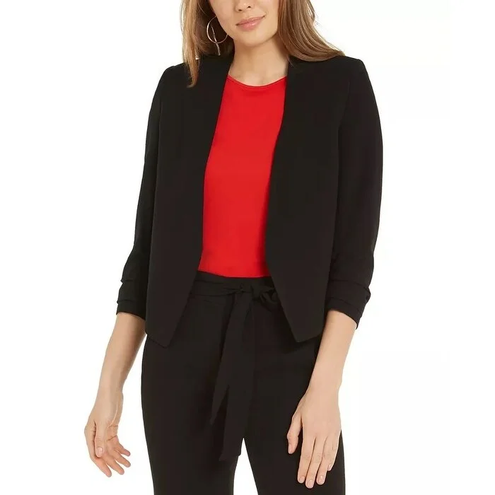 Bar III Women's Ruched Sleeve Blazer Black Size Medium