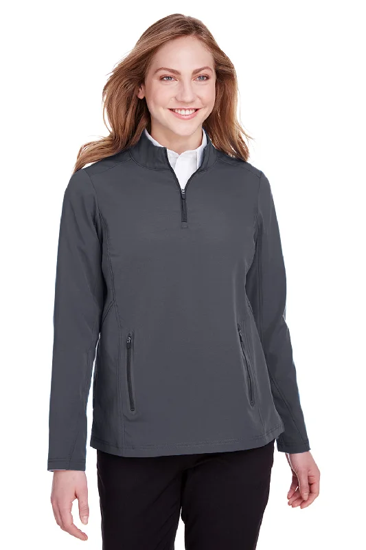 North End Womens Quest Performance Moisture Wicking 1/4 Zip Sweatshirt w/ Pockets - Carbon Grey/Black - Closeout