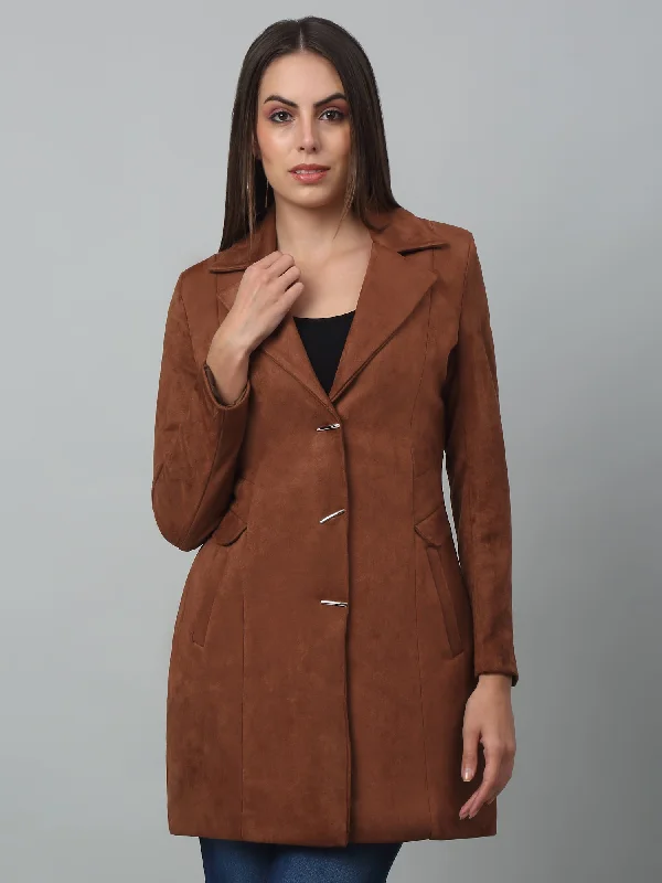 Women's Casual  Brown Single breasted  Notched Lapel Collar Long Coat