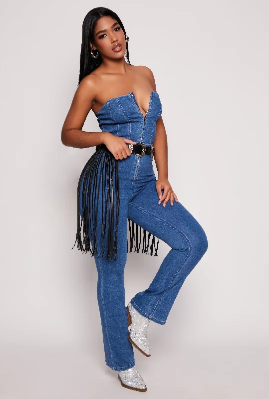 Denim Strapless Zip Front Jumpsuit