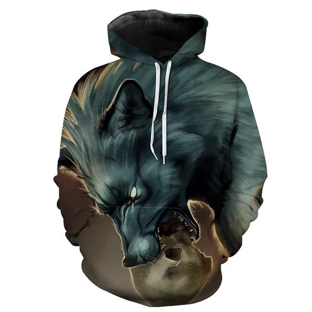 Conmotion Dangling skull wolf Wolf Hooded Sweatshirt Neutral Hoodies