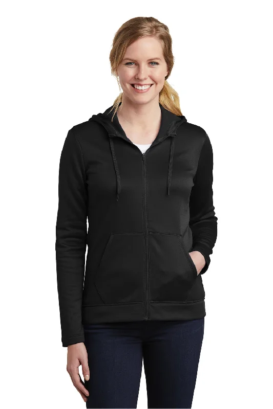 Nike Womens Therma-Fit Moisture Wicking Fleece Full Zip Hooded Sweatshirt Hoodie w/ Pockets - Black