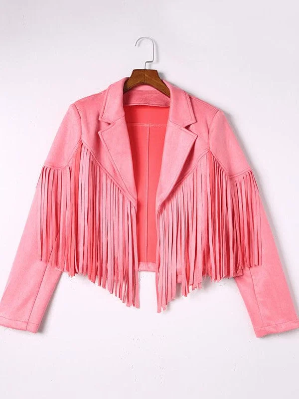 Stylish Suede Jacket with Fringe Accents