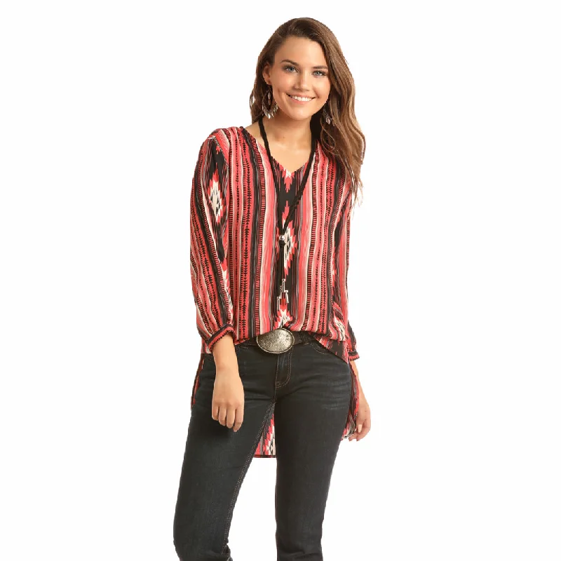 Rock & Roll Women's Pink and Black Aztec Hi Lo Shirt