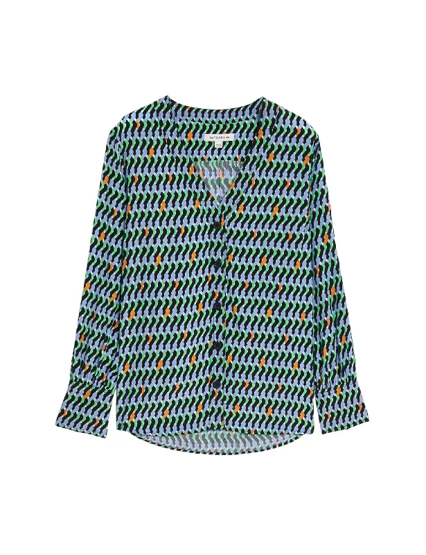 Cupro Rich Geometric Button Through Blouse