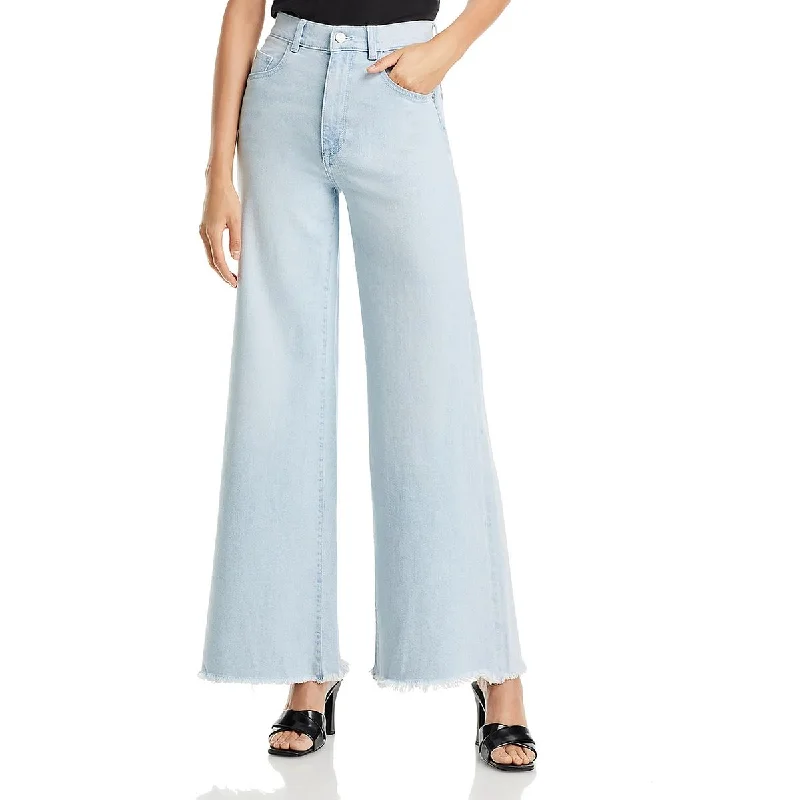 DL1961 Womens High Rise Frayed Hem Wide Leg Jeans