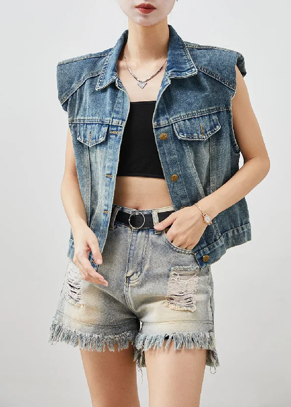 Style Navy Oversized Denim Vests Fall