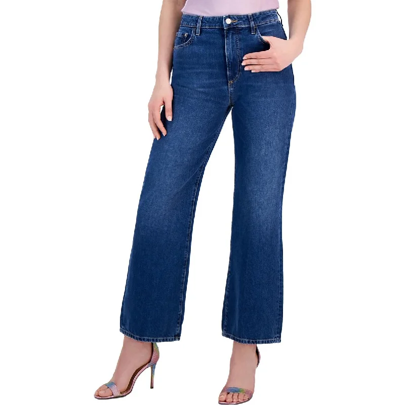 Guess Womens Mid Rise Medium Wash Wide Leg Jeans