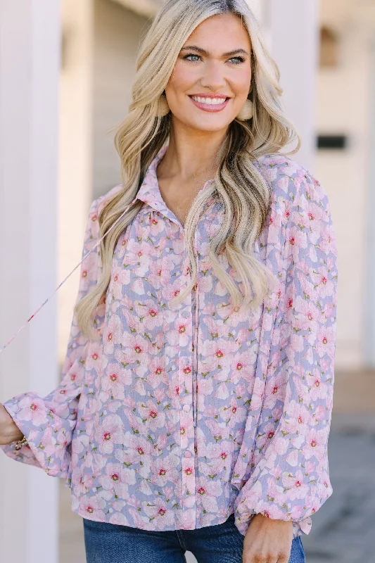 Fate: All In A Day Light Blue Floral Blouse