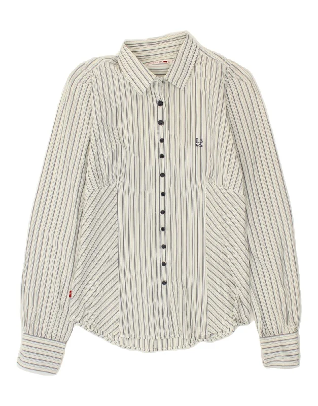 LEVI'S Womens Shirt UK 10 Small White Striped Cotton