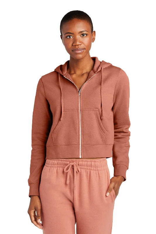 District Womens V.I.T. Fleece Full Zip Hooded Sweatshirt Hoodie w/ Pockets - Desert Rose