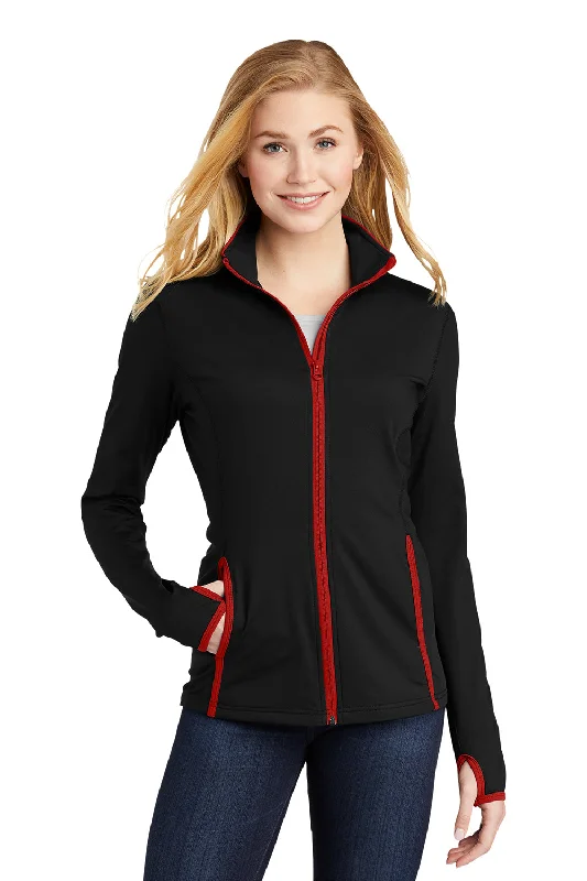 Sport-Tek Womens Sport-Wick Moisture Wicking Full Zip Jacket - Black/True Red