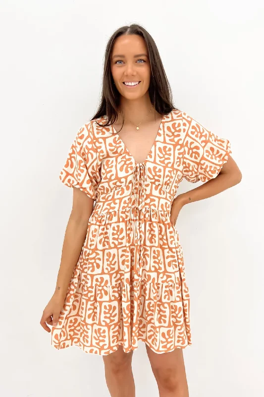 Joshua Mini Dress Orange Geo Coral