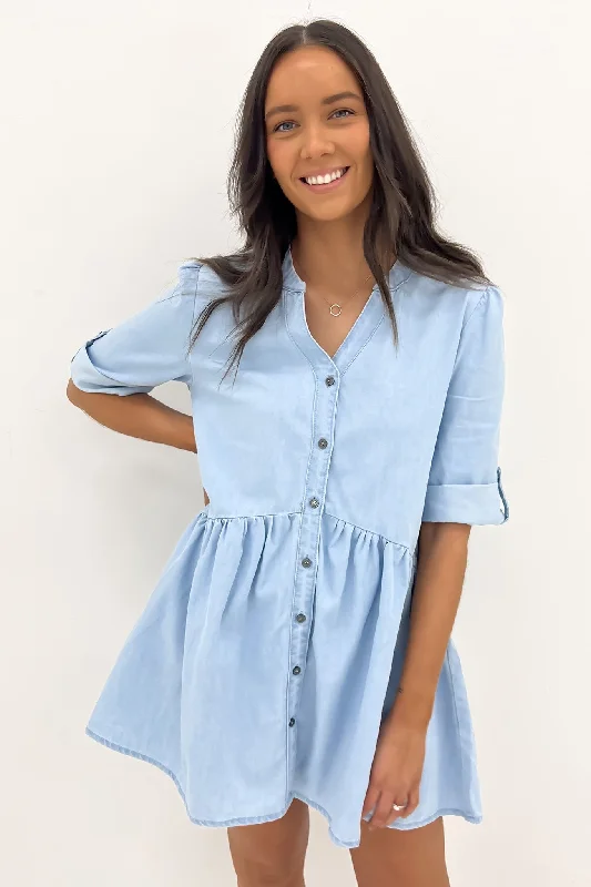 Niomie Denim Mini Dress Light Blue