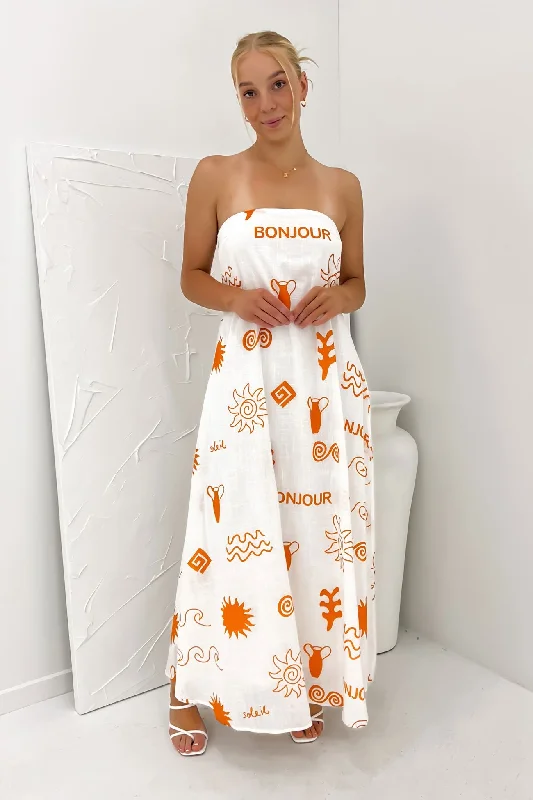 Sloane Maxi Dress White Orange Bonjour