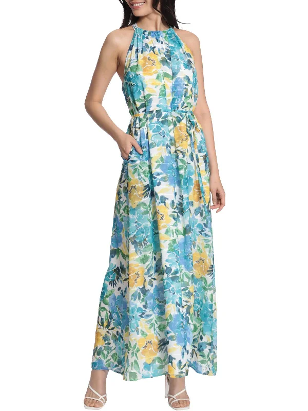 Womens Chiffon Long Halter Dress