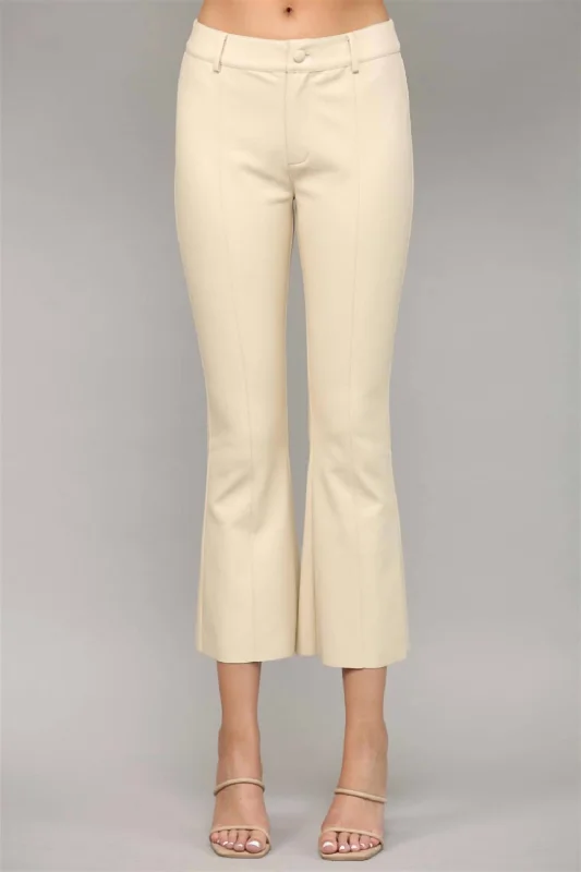 Women's Faux Leather Flare Pant In Ecru