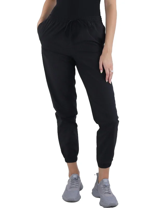 Womens Poplin Mid-Rise Jogger Pants