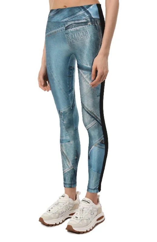 Patchwork Denim Leggings In Bonnie Light Blue